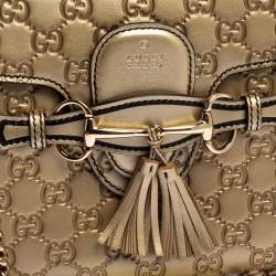 Pre Owned حقيبة كتف غوتشي إيميلي متوسطة جلد غوتشيسيما بيج ميتاليك