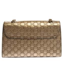 Pre Owned حقيبة كتف غوتشي إيميلي متوسطة جلد غوتشيسيما بيج ميتاليك