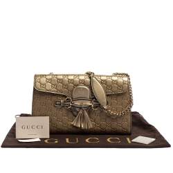 Pre Owned حقيبة كتف غوتشي إيميلي متوسطة جلد غوتشيسيما بيج ميتاليك