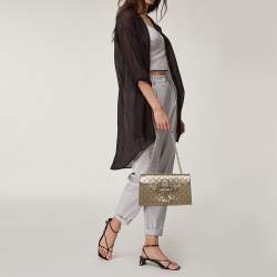 Pre Owned حقيبة كتف غوتشي إيميلي متوسطة جلد غوتشيسيما بيج ميتاليك