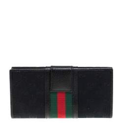 مملوكة مسبقًا Gucci Black GG Canvas and Leather Web Continental Wallet
