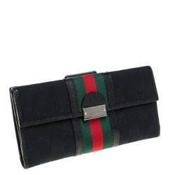 مملوكة مسبقًا Gucci Black GG Canvas and Leather Web Continental Wallet