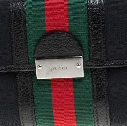 مملوكة مسبقًا Gucci Black GG Canvas and Leather Web Continental Wallet