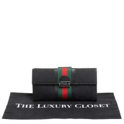 مملوكة مسبقًا Gucci Black GG Canvas and Leather Web Continental Wallet