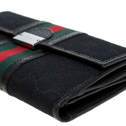 مملوكة مسبقًا Gucci Black GG Canvas and Leather Web Continental Wallet