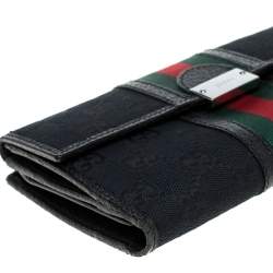 مملوكة مسبقًا Gucci Black GG Canvas and Leather Web Continental Wallet