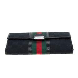 مملوكة مسبقًا Gucci Black GG Canvas and Leather Web Continental Wallet