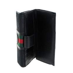 مملوكة مسبقًا Gucci Black GG Canvas and Leather Web Continental Wallet