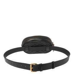 Pre Owned Gucci Black Matelasse Leather GG Marmont Belt Bag