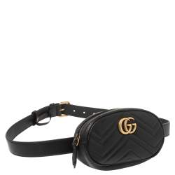 Pre Owned Gucci Black Matelasse Leather GG Marmont Belt Bag