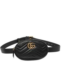 Pre Owned Gucci Black Matelasse Leather GG Marmont Belt Bag