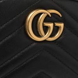 Pre Owned Gucci Black Matelasse Leather GG Marmont Belt Bag