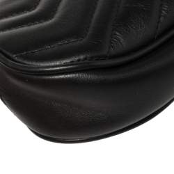 Pre Owned Gucci Black Matelasse Leather GG Marmont Belt Bag