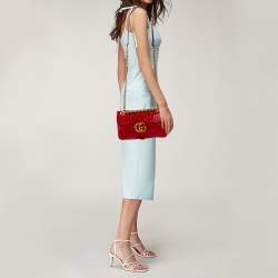 Pre Owned Gucci Red Alligator Small GG Marmont Shoulder Bag