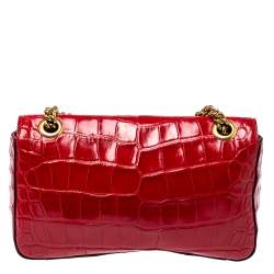 Pre Owned Gucci Red Alligator Small GG Marmont Shoulder Bag