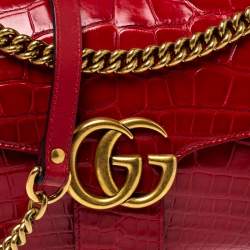 Pre Owned Gucci Red Alligator Small GG Marmont Shoulder Bag