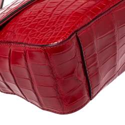 Pre Owned Gucci Red Alligator Small GG Marmont Shoulder Bag