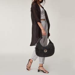 Gucci Black Canvas and Perforated Leather Reins Hobo