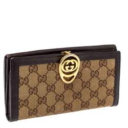 مملوكة مسبقًا محفظة غوتشي كونتيننتال جي متداخل جلد و كانفاس جي جي بني و بيج