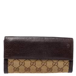 مملوكة مسبقًا محفظة غوتشي كونتيننتال جي متداخل جلد و كانفاس جي جي بني و بيج