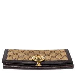 مملوكة مسبقًا محفظة غوتشي كونتيننتال جي متداخل جلد و كانفاس جي جي بني و بيج