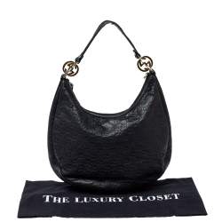 Pre Owned Gucci Black Guccissima Leather GG Twins Small Hobo