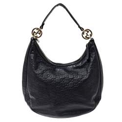Pre Owned Gucci Black Guccissima Leather GG Twins Small Hobo