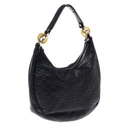 Pre Owned Gucci Black Guccissima Leather GG Twins Small Hobo