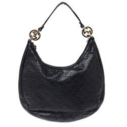 Pre Owned Gucci Black Guccissima Leather GG Twins Small Hobo