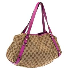 مملوكة مسبقًا Gucci Beige/Pink GG Canvas and Leather Medium Abbey Shoulder Bag