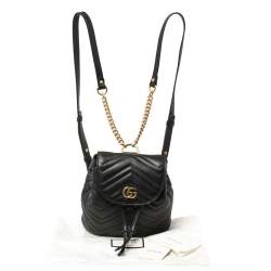 Pre Owned Gucci Black Matelasse Leather GG Marmont Backpack