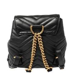Pre Owned Gucci Black Matelasse Leather GG Marmont Backpack
