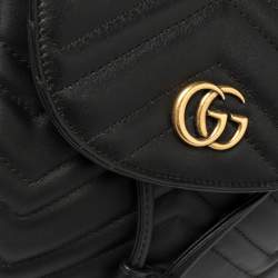 Pre Owned Gucci Black Matelasse Leather GG Marmont Backpack