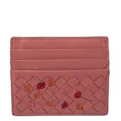 Pre Owned Bottega Veneta Pink Leather Card Holder