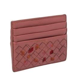 Pre Owned Bottega Veneta Pink Leather Card Holder