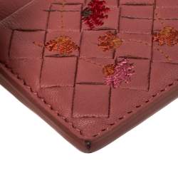 Pre Owned Bottega Veneta Pink Leather Card Holder