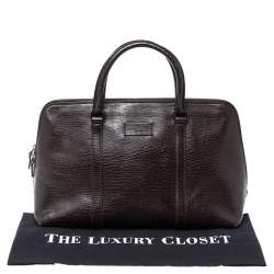 Pre Owned Gucci Dark Brown Leather Zip Satchel