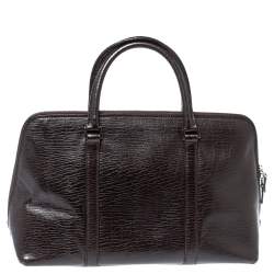 Pre Owned Gucci Dark Brown Leather Zip Satchel