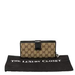 Pre Owned Gucci Beige/Black GG Canvas and Leather Continental Wallet