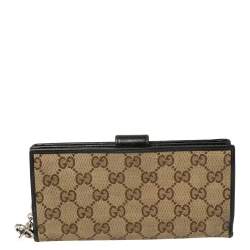 Pre Owned Gucci Beige/Black GG Canvas and Leather Continental Wallet