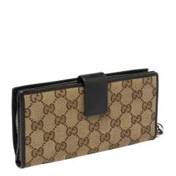 Pre Owned Gucci Beige/Black GG Canvas and Leather Continental Wallet
