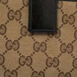 Pre Owned Gucci Beige/Black GG Canvas and Leather Continental Wallet