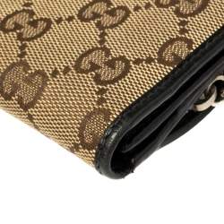 Pre Owned Gucci Beige/Black GG Canvas and Leather Continental Wallet