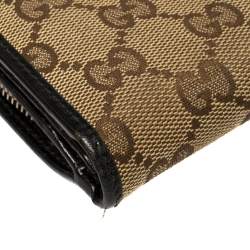 Pre Owned Gucci Beige/Black GG Canvas and Leather Continental Wallet