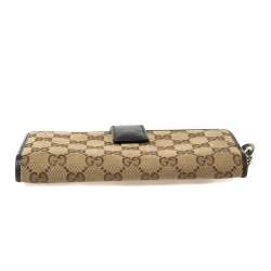 Pre Owned Gucci Beige/Black GG Canvas and Leather Continental Wallet