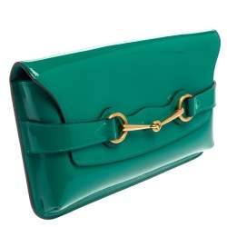مملوكة مسبقًا حقيبة كلتش غوتشي هورسبيت جلد لامعة خضراء 