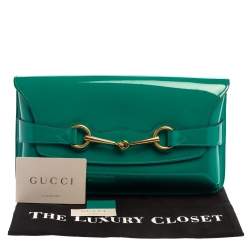 مملوكة مسبقًا حقيبة كلتش غوتشي هورسبيت جلد لامعة خضراء 