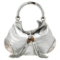 Pre Owned Gucci Silver Leather Large Babouska Indy Hobo