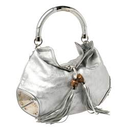 Pre Owned Gucci Silver Leather Large Babouska Indy Hobo
