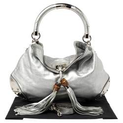 Pre Owned Gucci Silver Leather Large Babouska Indy Hobo